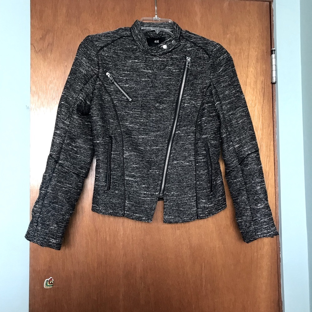 H&M metallic tweed moto style blazer jacket size 6 - Picture 2 of 7